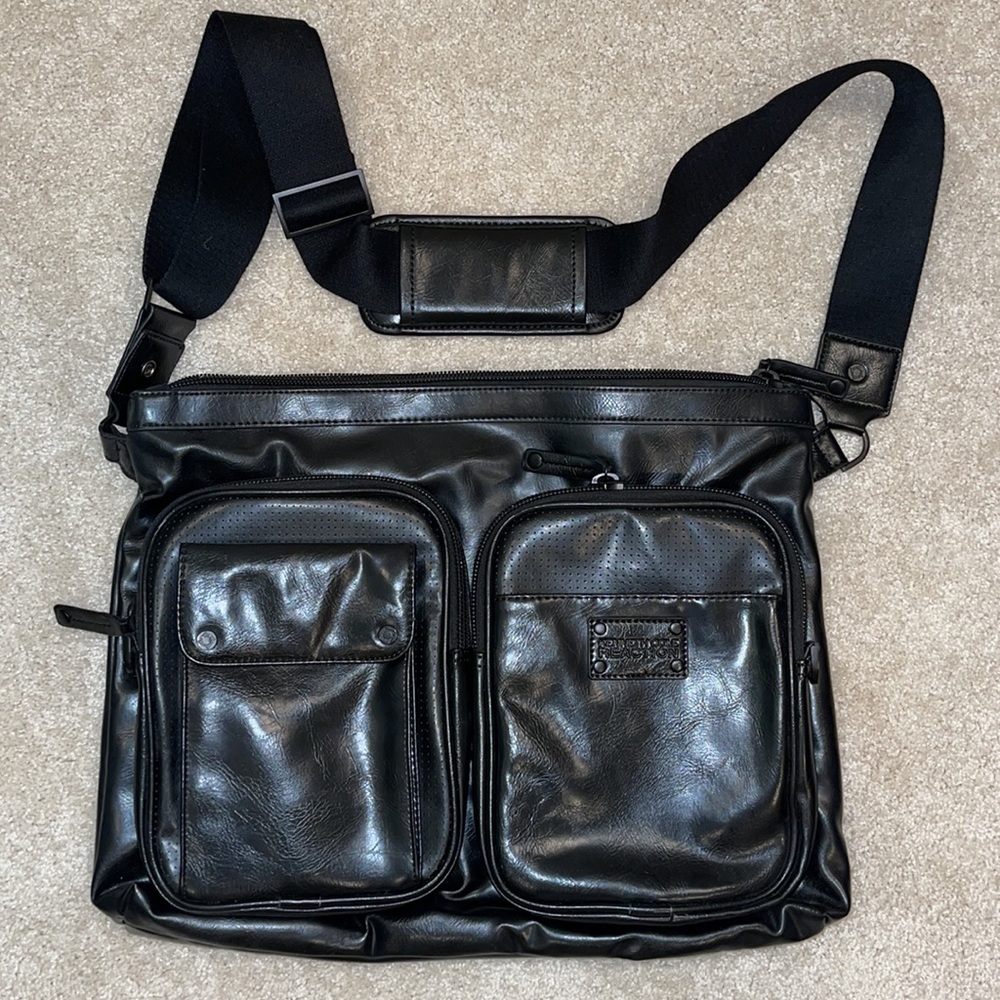 Black leather messenger bag